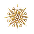 C. 1920 Vintage Cultured Pearl Starburst Pin in 15kt Yellow Gold