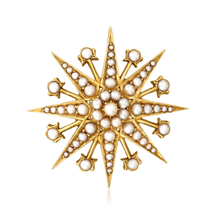 C. 1920 Vintage Cultured Pearl Starburst Pin in 15kt Yellow Gold