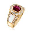 C. 1980 Vintage Mother-Of-Pearl, 1.14 Carat Ruby and 1.09 ct. t.w. Diamond Ring in 18kt Yellow Gold