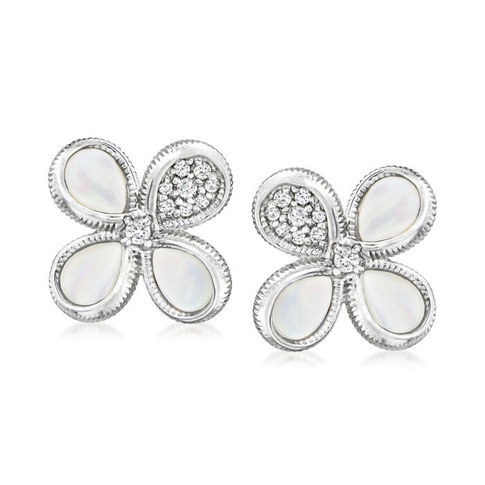 Judith Ripka &quot;Jardin&quot; Mother-of-Pearl and .19 ct. t.w. Diamond Flower Earrings in Sterling Silver