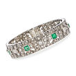 C. 1950 Vintage 5.65 ct. t.w. Diamond and 2.40 ct. t.w. Emerald Bracelet in 14kt White Gold