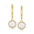 6-6.5mm Cultured Pearl and .10 ct. t.w. White Topaz Drop Earrings in 18kt Gold Over Sterling
