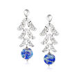 Italian Blue Murano Glass Bead Drop Earrings in Sterling Silver