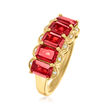 3.50 ct. t.w. Garnet Five-Stone Ring with Diamond Accents in 18kt Gold Over Sterling