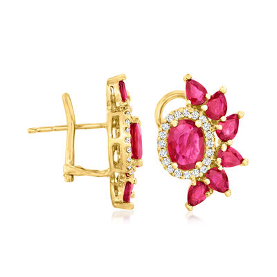 4.40 ct. t.w. Ruby and .24 ct. t.w. Diamond Earrings in 14kt Yellow Gold