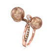 Le Vian 8-10mm Chocolate Pearl and .15 ct. t.w. Chocolate Diamond Ring with Vanilla Diamond Accents in 14kt Strawberry Gold