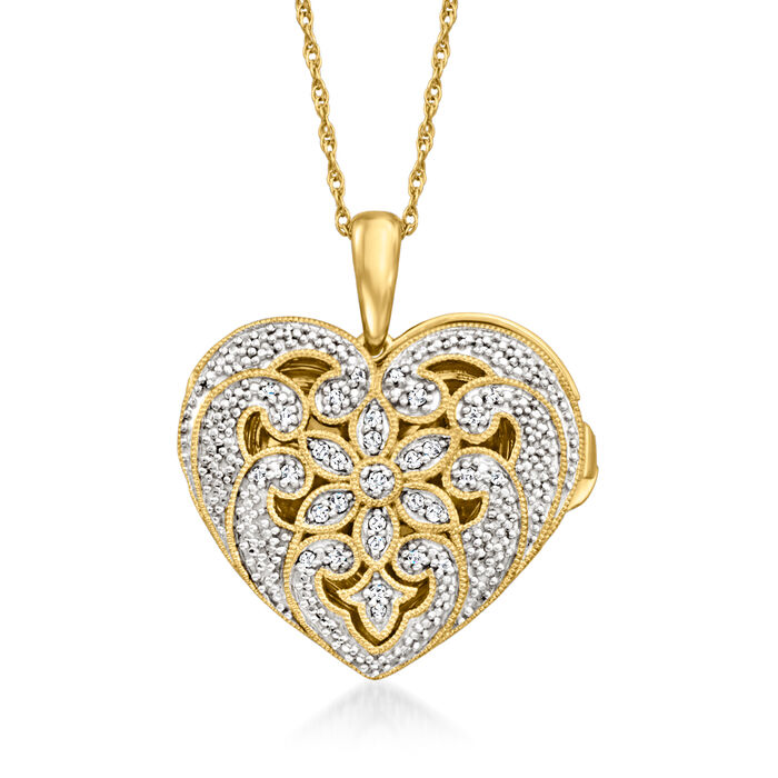 .10 ct. t.w. Diamond Milgrain Heart Locket Necklace in 18kt Gold Over Sterling