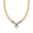 C. 1990 Vintage 1.70 ct. t.w. Tanzanite and 1.00 ct. t.w. Diamond &quot;V&quot; Drop Necklace in 14kt Two-Tone Gold