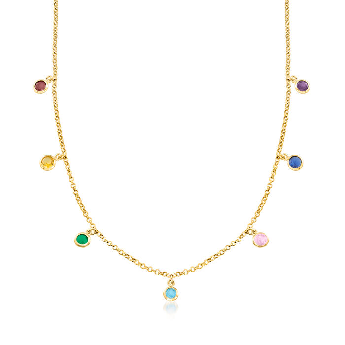 2.10 ct. t.w. Simulated Multi-Gemstone Drop Necklace in 18kt Gold Over Sterling