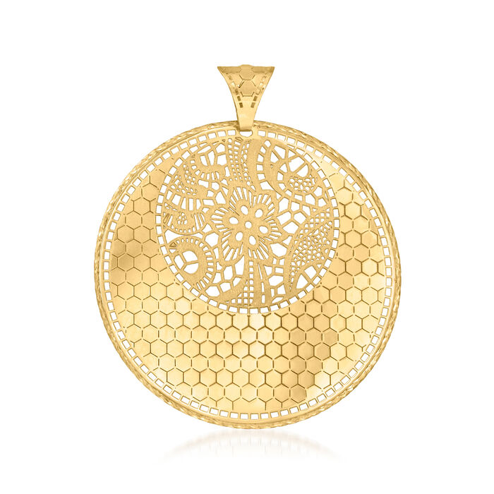 Italian 14kt Yellow Gold Lace and Honeycomb Medallion Pendant