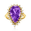 C. 1980 Vintage 8.25 Carat Amethyst and .21 ct. t.w. Diamond Dinner Ring in 14kt Yellow Gold