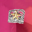 Sterling Silver and 14kt Yellow Gold Multi-Row Starfish Ring