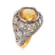 C. 1980 Vintage 3.25 Carat Citrine Ring with .40 ct. t.w. Diamonds in Sterling Silver and 18kt Yellow Gold