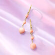 4-8mm Pink Coral Bead Linear Drop Earrings in 14kt Yellow Gold