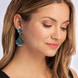 20.00 ct. t.w. Sapphire and 5.30 ct. t.w. Emerald Drop Earrings with .80 ct. t.w. Diamond in 18kt White Gold