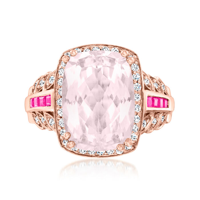 8.50 Carat Kunzite, .50 ct. t.w. Ruby and .36 ct. t.w. Diamond Ring in 14kt Rose Gold