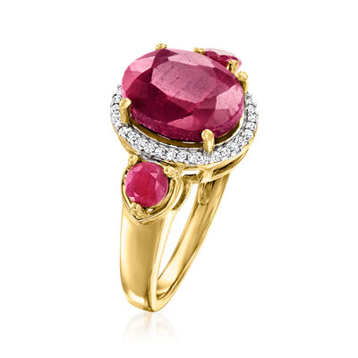 4.50 ct. t.w. Ruby Ring with .14 ct. t.w. Diamonds in 18kt Gold Over Sterling