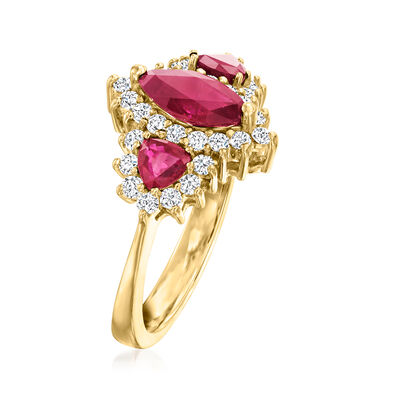 1.50 ct. t.w. Ruby Ring with .54 ct. t.w. Diamonds in 14kt Yellow Gold