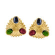 C. 1980 Vintage 5.80 ct. t.w. Pink and Green Tourmaline Earrings with 2.50 ct. t.w. Iolite in 18kt Yellow Gold