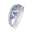 C. 1990 Vintage .75 ct. t.w. Sapphire and .55 ct. t.w. Diamond Cluster Ring in 18kt White Gold