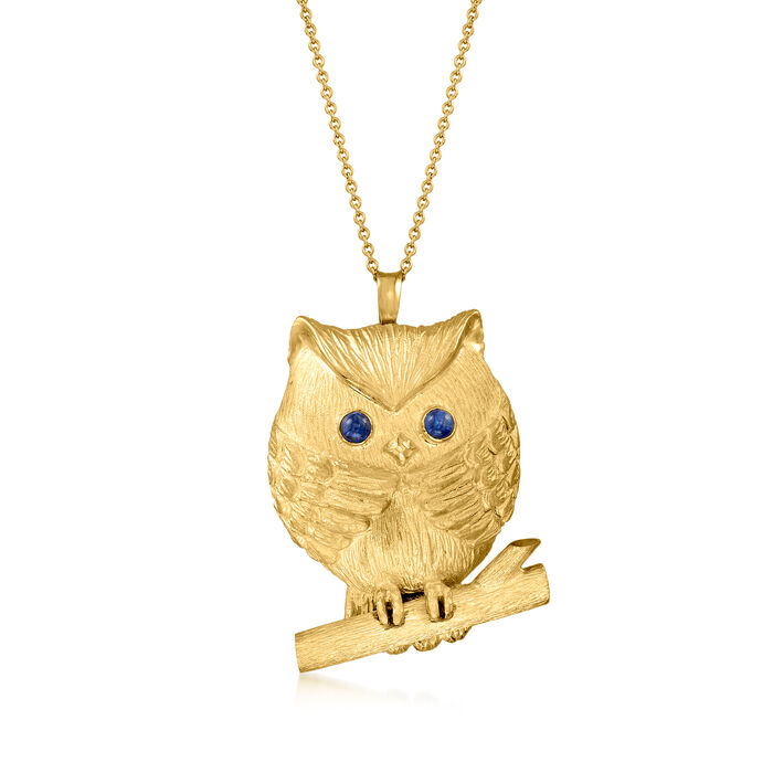 C. 1990 Vintage .34 ct. t.w. Sapphire Owl Pendant Necklace in 18kt Yellow Gold