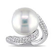 14-14.5mm Cultured Pearl and 1.05 ct. t.w. Diamond Twist Ring in 14kt White Gold