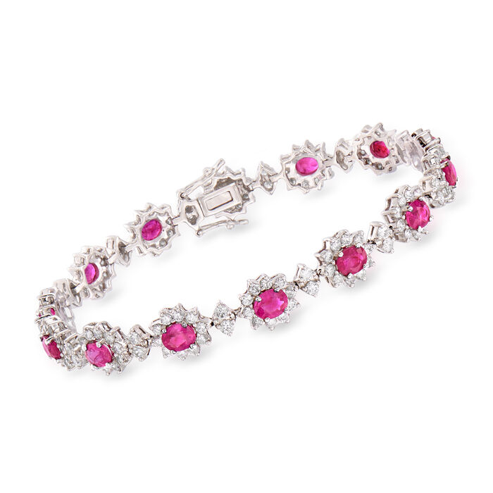 5.75 ct. t.w. Ruby and 4.65 ct. t.w. Diamond Flower Bracelet in 18kt White Gold