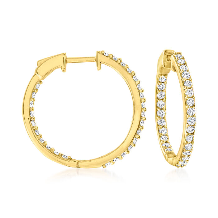 1.00 ct. t.w. Diamond Inside-Outside Hoop Earrings in 18kt Gold Over Sterling