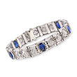 C. 1950 Vintage 5.00 ct. t.w. Synthetic Sapphire and 1.05 ct. t.w. Diamond Bracelet in Platinum