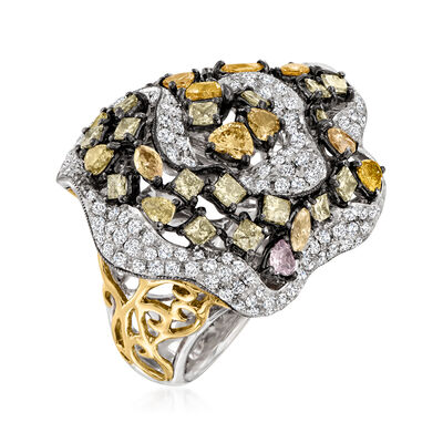 4.70 ct. t.w. Multicolored Diamond Ring in 18kt Two-Tone Gold