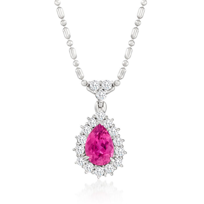 C. 1990 Vintage 1.90 Carat Pink Tourmaline Pendant Necklace with .95 ct. t.w. Diamonds in Platinum