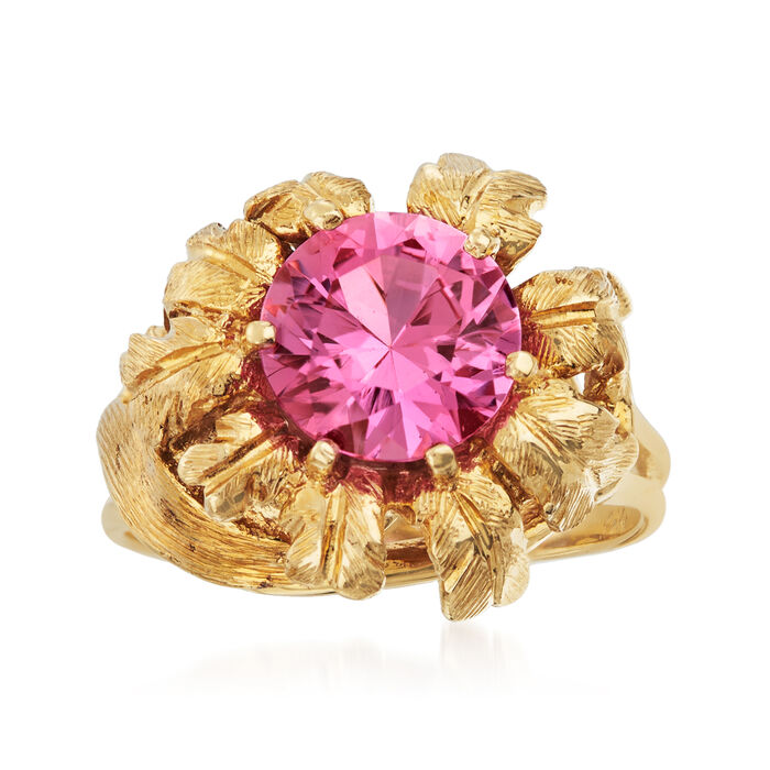 C. 1980 Vintage 2.15 Carat Synthetic Pink Sapphire Ring in 14kt Yellow Gold