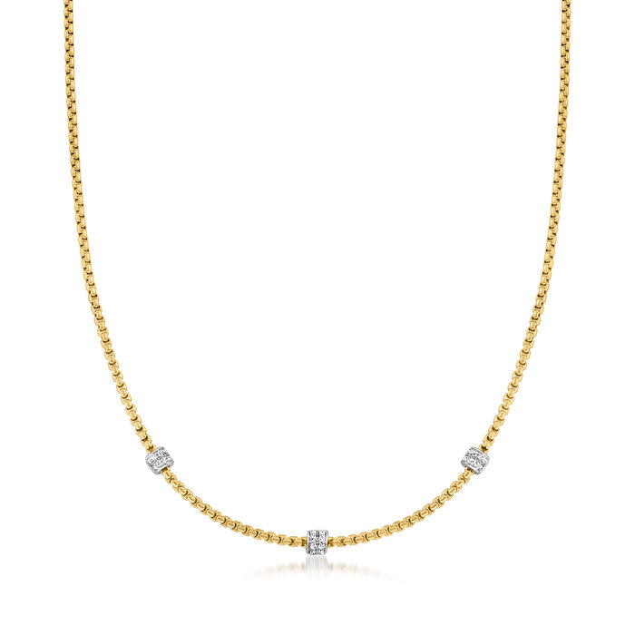 ALOR .40 ct. t.w. Diamond Barrel Station Necklace in Yellow Stainless Steel and 14kt White Gold