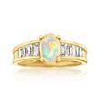 Ethiopian Opal and .40 ct. t.w. White Zircon Ring in 18kt Gold Over Sterling