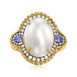 12x16mm Cultured Mabe Pearl Ring with .40 ct. t.w. Tanzanite and .40 ct. t.w. White Topaz in 18kt Gold Over Sterling
