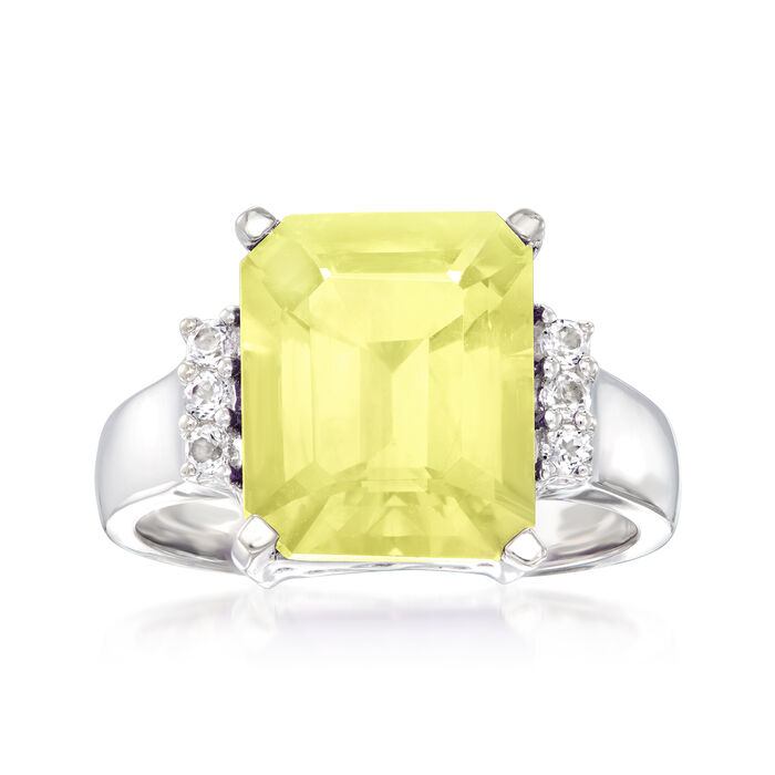 5.25 Carat Lemon Quartz Ring with .10 ct. t.w. White Topaz in Sterling Silver