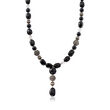 C. 1990 Vintage Black Onyx and Rock Crystal Bead Necklace with Sterling Silver
