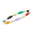5x15mm Multicolored Jade Bead and 4-4.5mm Cultured Pearl Station Bracelet with 14kt Yellow Gold