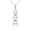 6-8.5mm Graduated Cultured Button Pearl Trio Drop Necklace With Diamond Accents in Sterling