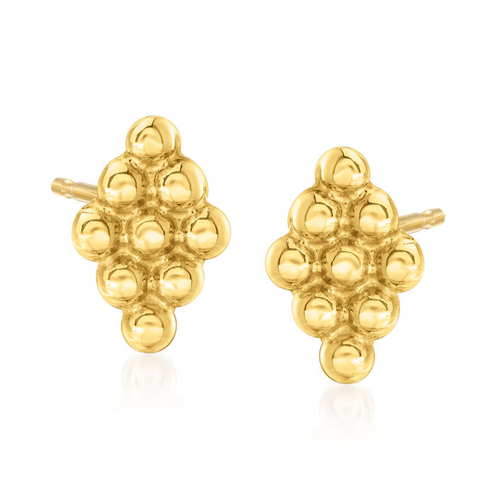 14kt Yellow Gold Beaded Diamond-Shaped Stud Earrings