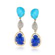 Turquoise and Lapis Doublet Drop Earrings with .26 ct. t.w. Diamonds in 14kt Yellow Gold 
