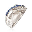 C. 1990 Vintage .30 ct. t.w. Sapphire and .17 ct. t.w. Diamond Ring in 14kt White Gold