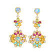 Opal and 8.10 ct. t.w. Multi-Gemstone Drop Earrings in 18kt Gold Over Sterling