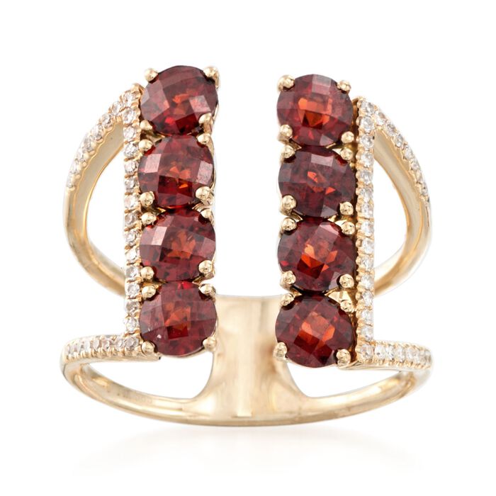 2.60 ct. t.w. Garnet and .18 ct. t.w. Diamond Open Space Ring in 14kt Yellow Gold