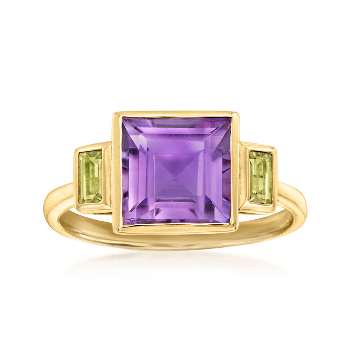 2.00 Carat Amethyst and .20 ct. t.w. Peridot Ring in 14kt Yellow Gold