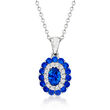 .90 ct. t.w. Simulated Sapphire and .10 ct. t.w. CZ Pendant Necklace in Sterling Silver