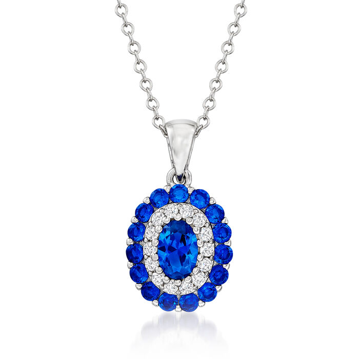 .90 ct. t.w. Simulated Sapphire and .10 ct. t.w. CZ Pendant Necklace in Sterling Silver
