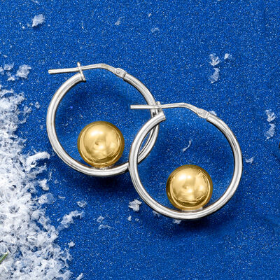 Italian Two-Tone Sterling Silver Ball Hoop Earrings