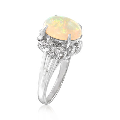 C. 1990 Vintage Opal Ring with .15 ct. t.w. Diamonds in Platinum