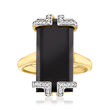 Onyx and .14 ct. t.w. Diamond Ring in 18kt Gold Over Sterling